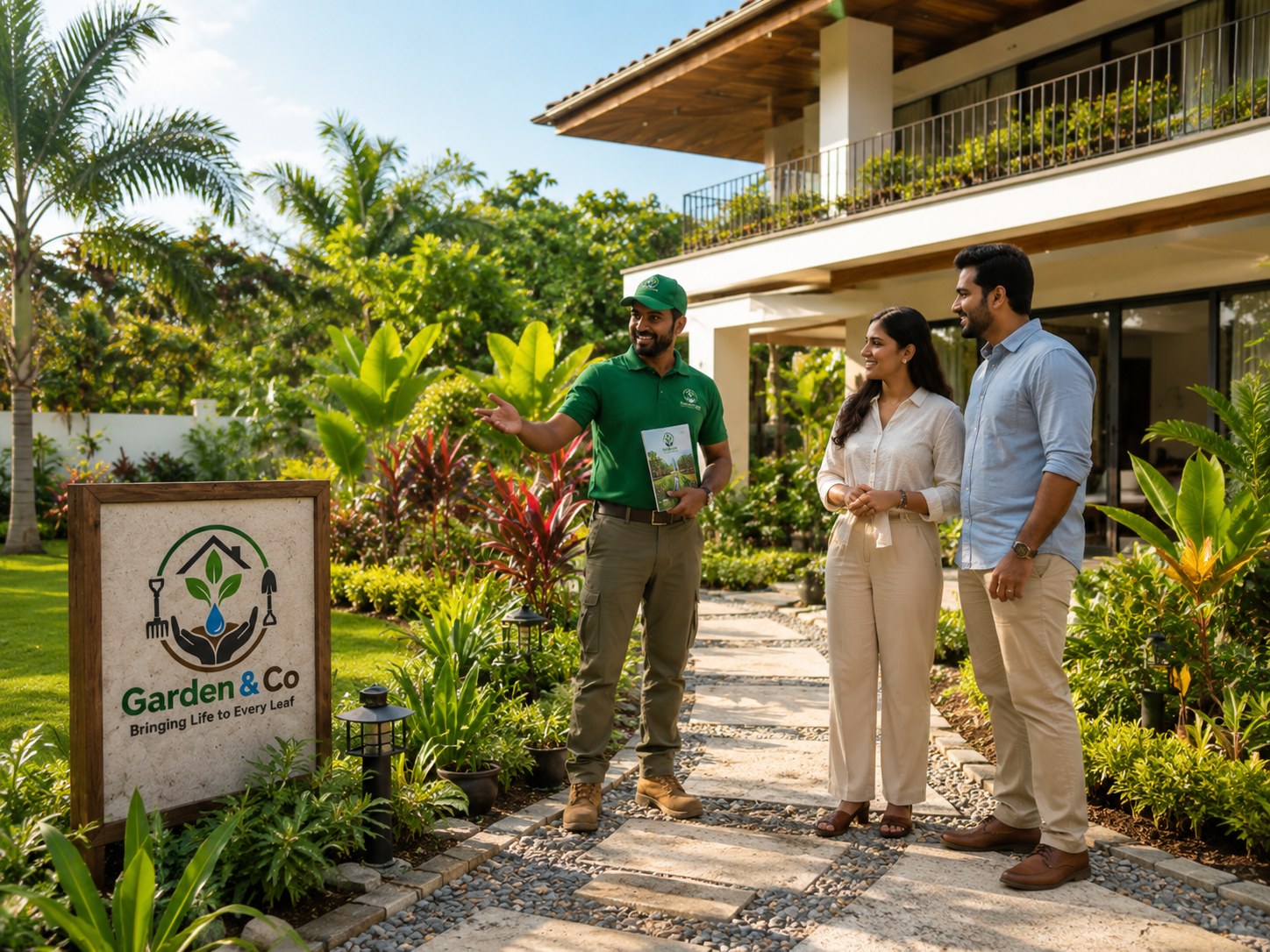 Garden & Co team presenting a completed garden project