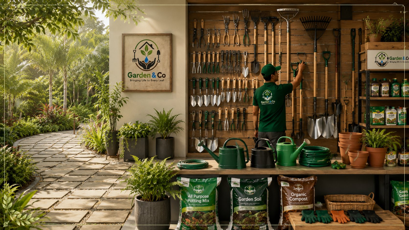 Garden products and greenery display